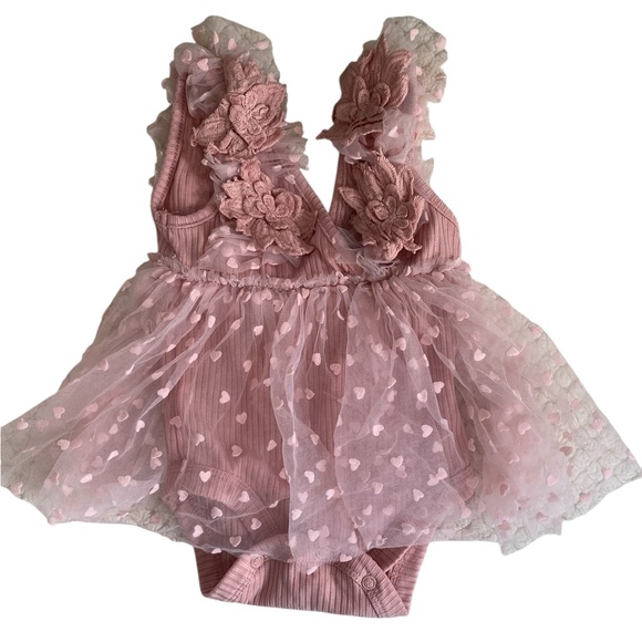 SHEIN Baby Girl Tutu Onesie – Size 6–9 Months Pink Heart Mesh Dress - Picture 1 of 1